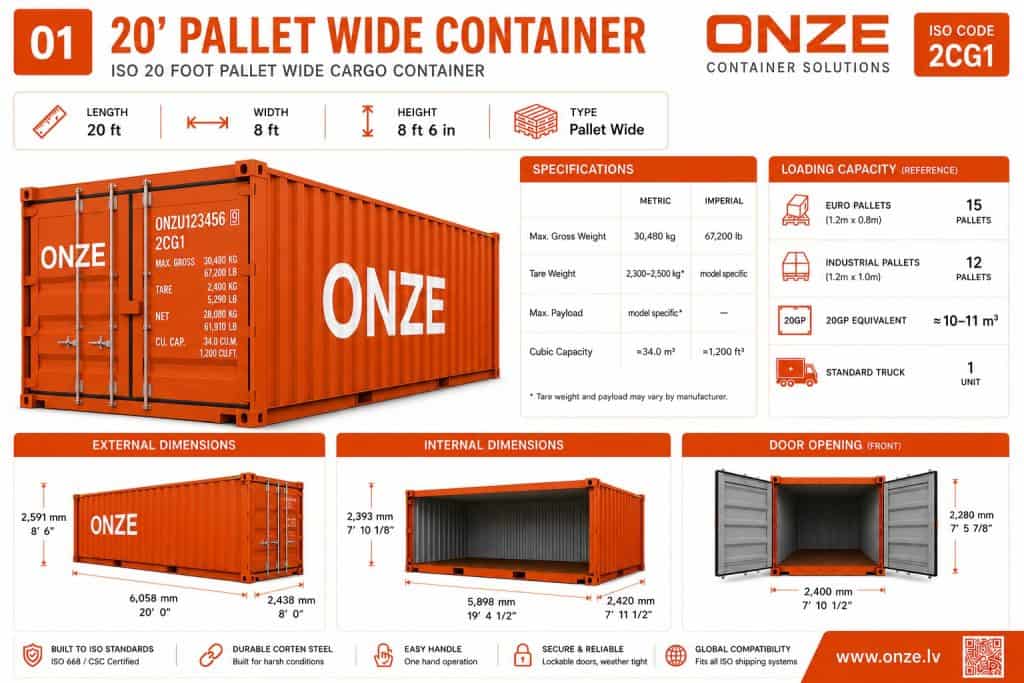     20-foot Pallet Wide Container pallet capacity