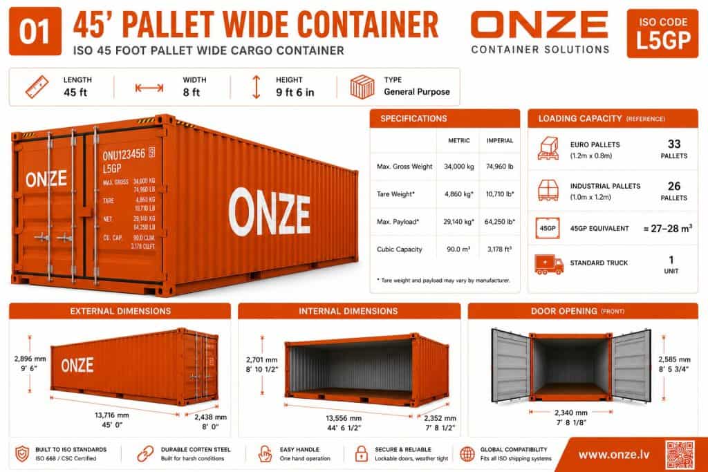 45-foot Pallet Wide Container pallet capacity
